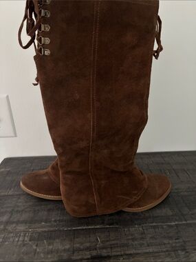 Chestnut Suede Knee-High Lace-Up Boots